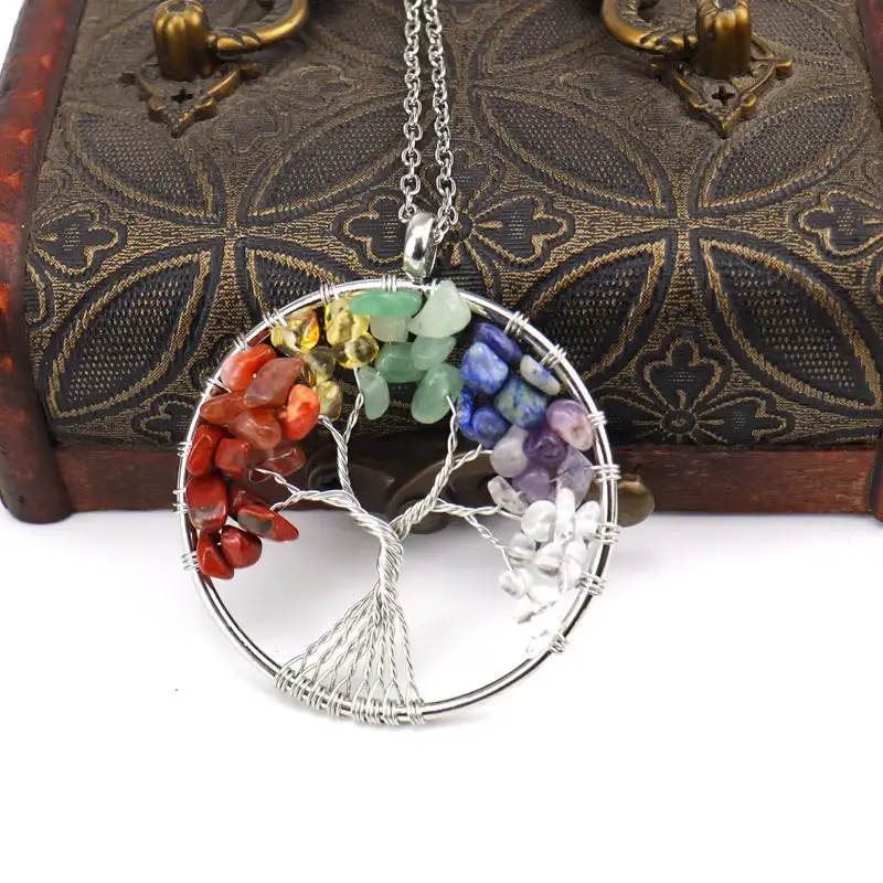 Pendentif arbre de vie 7 chakras deco bois