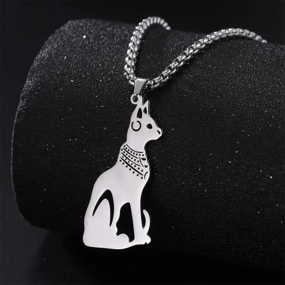 Pendentif chat egyptien argent presentoir