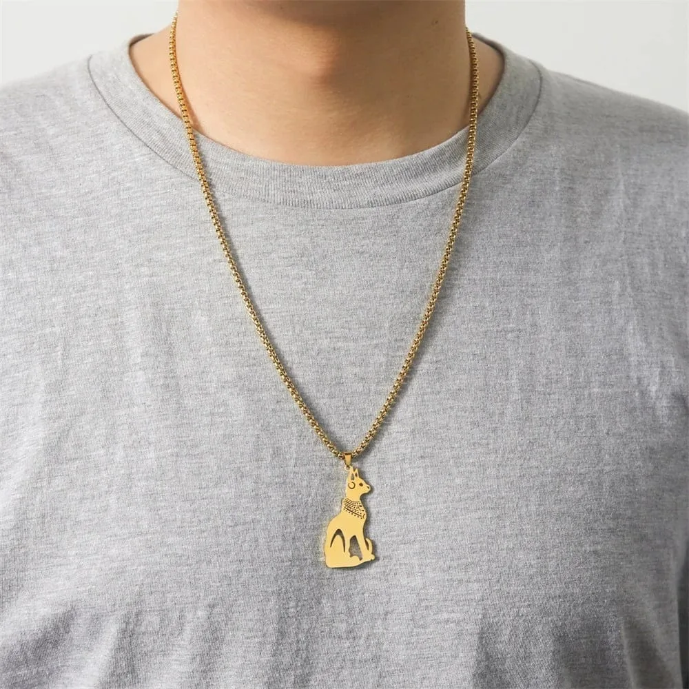 Pendentif chat egyptien or autour cou