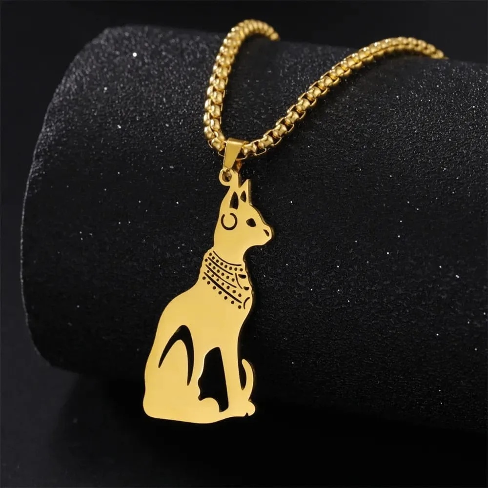 Pendentif chat egyptien or presentoir
