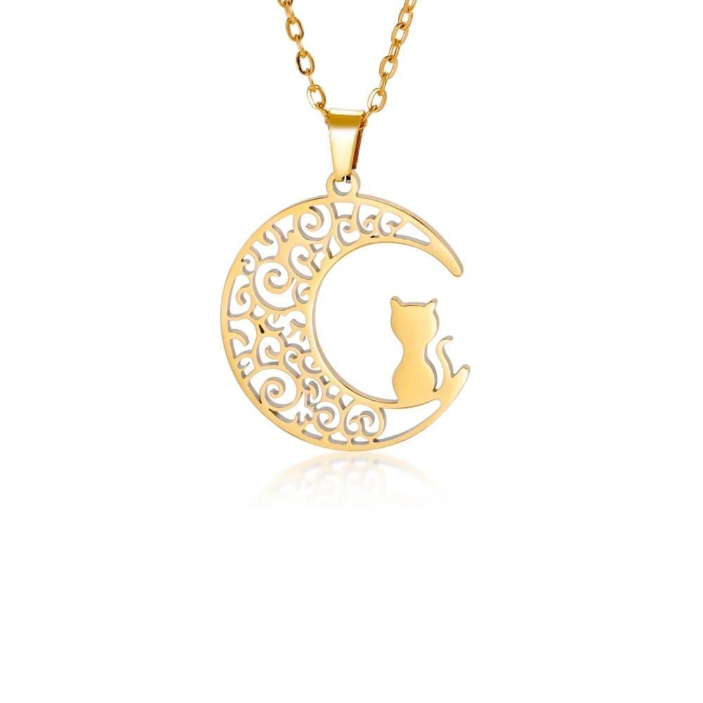 Pendentif chat lune dore