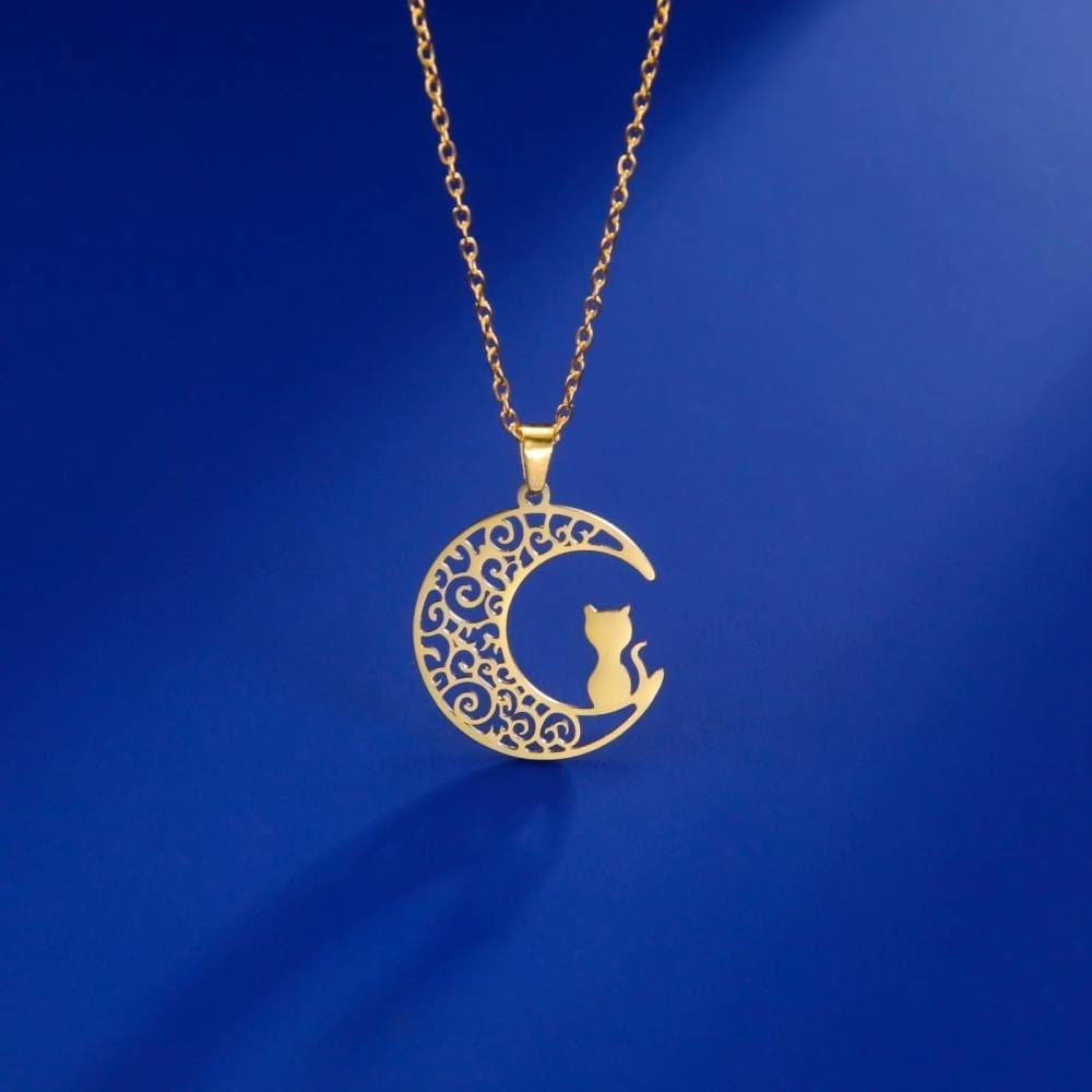 Pendentif chat lune or suspendu