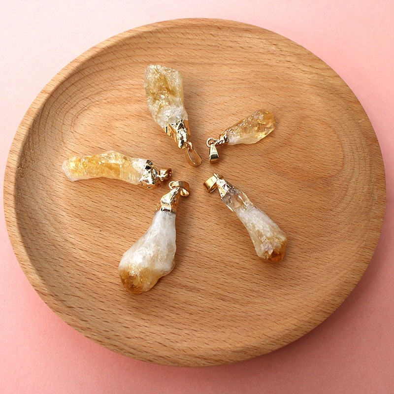 Pendentif citrine brute assiette bois