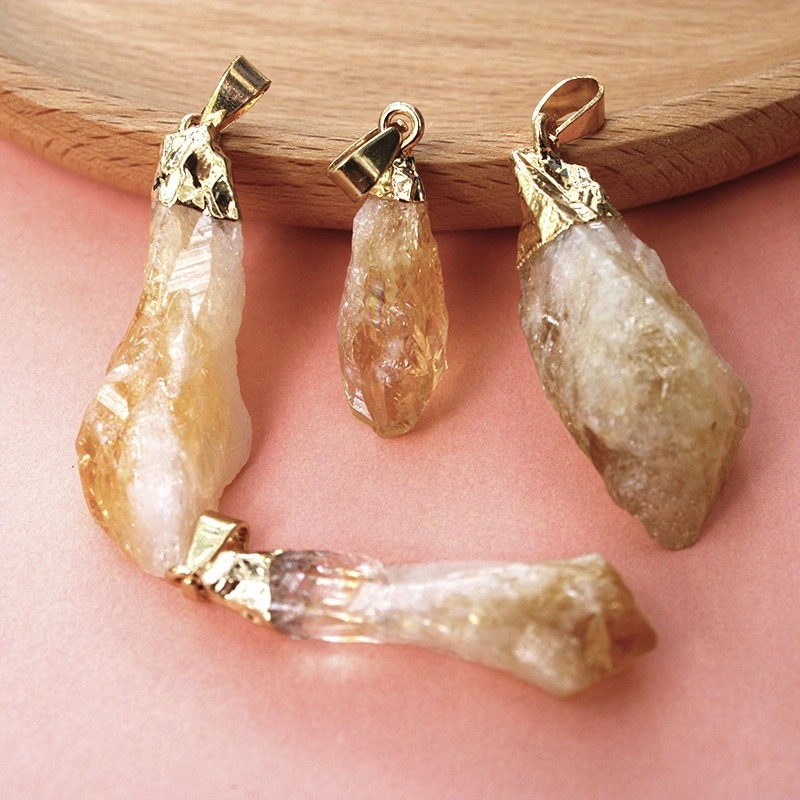 Pendentif citrine brute multi zoom assiette bois
