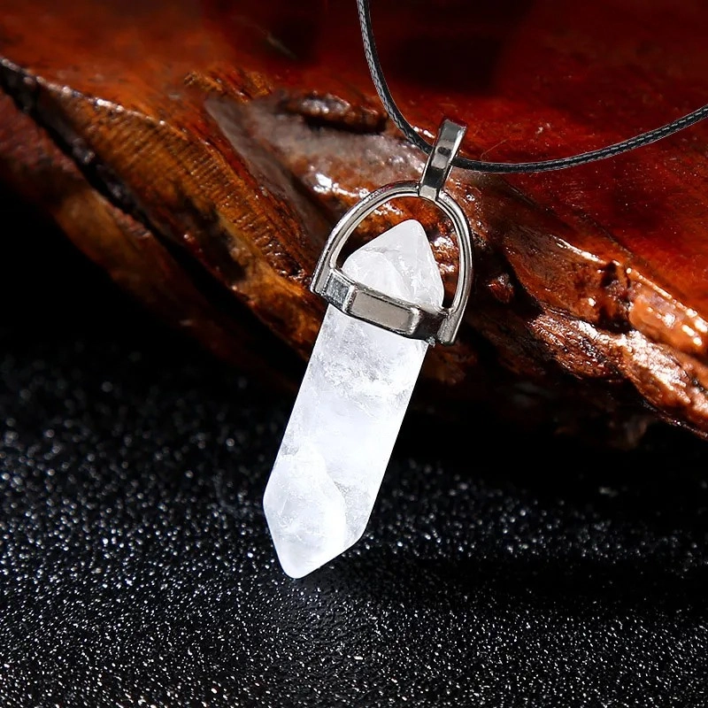 Pendentif cristal roche deco bois
