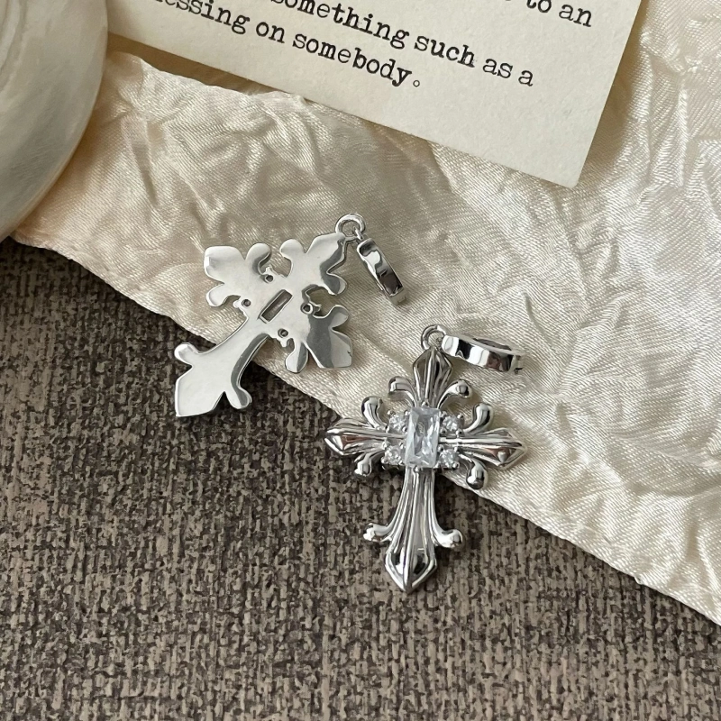 Pendentif croix argent strass duo arriere