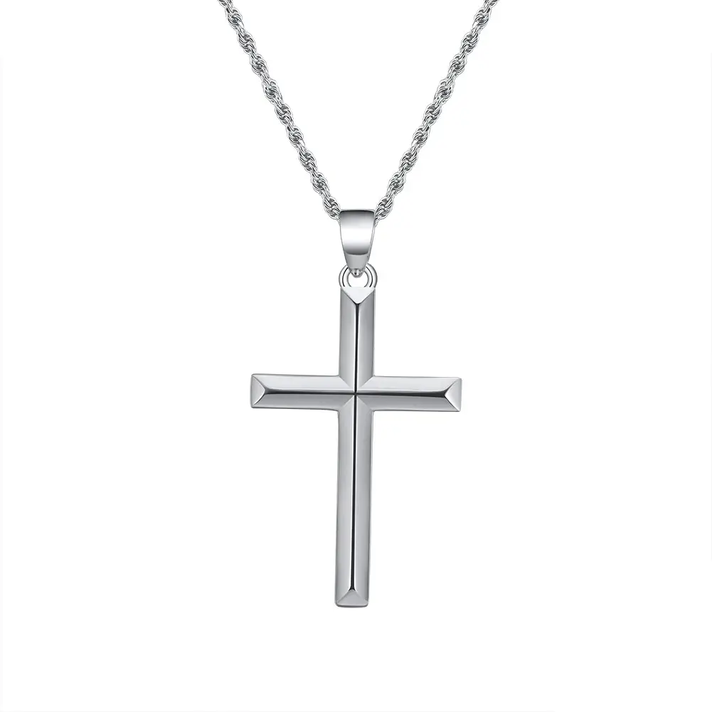 Pendentif croix catholique homme argente