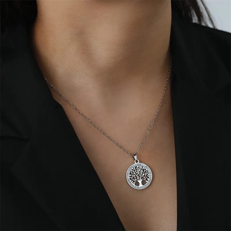 Pendentif femme arbre de vie argente aoutour cou
