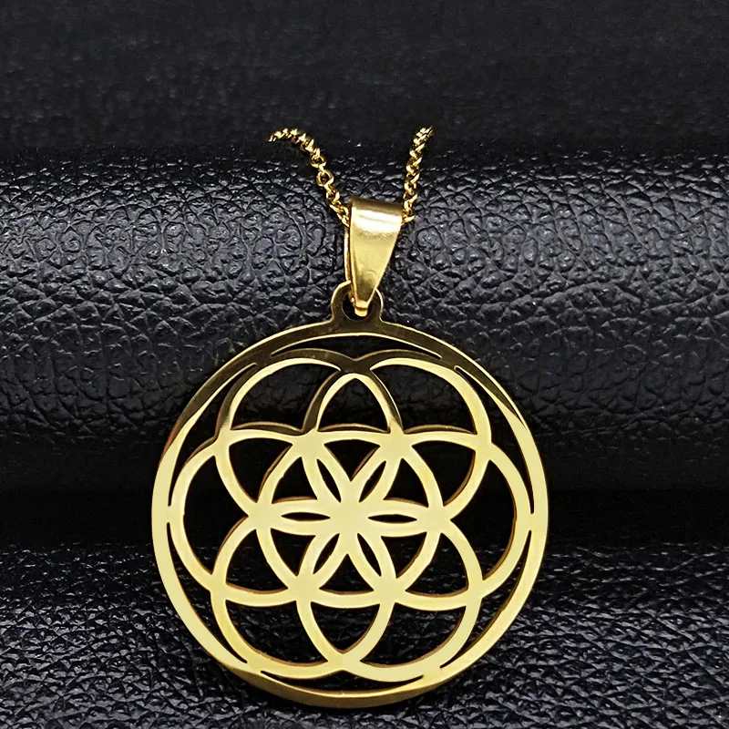 Pendentif fleur de vie anneaux dore
