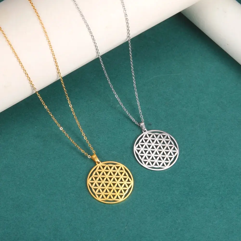 Pendentif fleur de vie protection duo dore argente