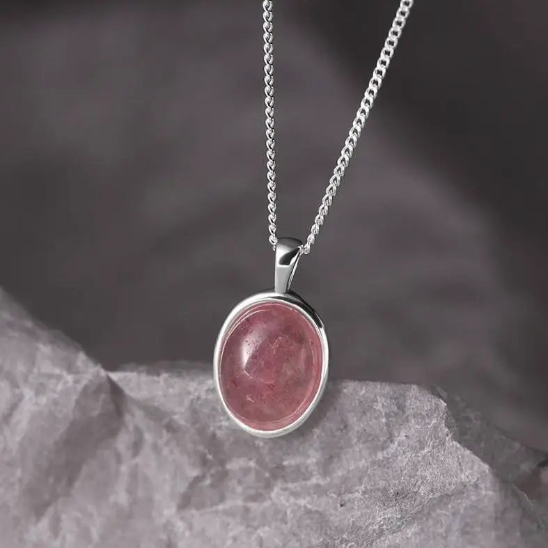 Pendentif quartz rose argent deco pierre