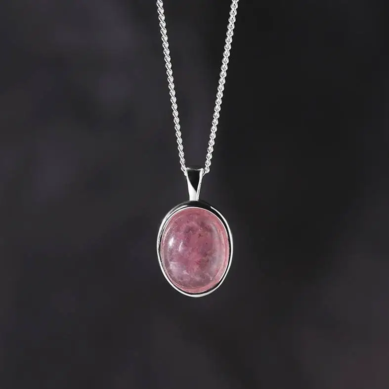 Pendentif quartz rose argent suspendu