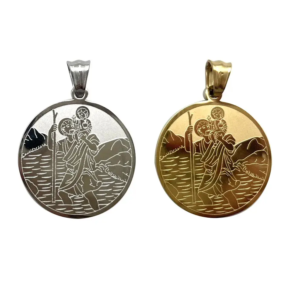 Pendentif saint christophe duo argente dore